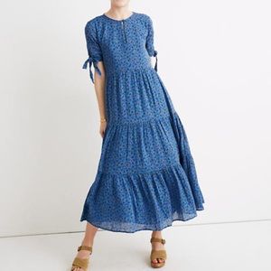 Tie-Sleeve Tiered Midi Dress in Calico Floral